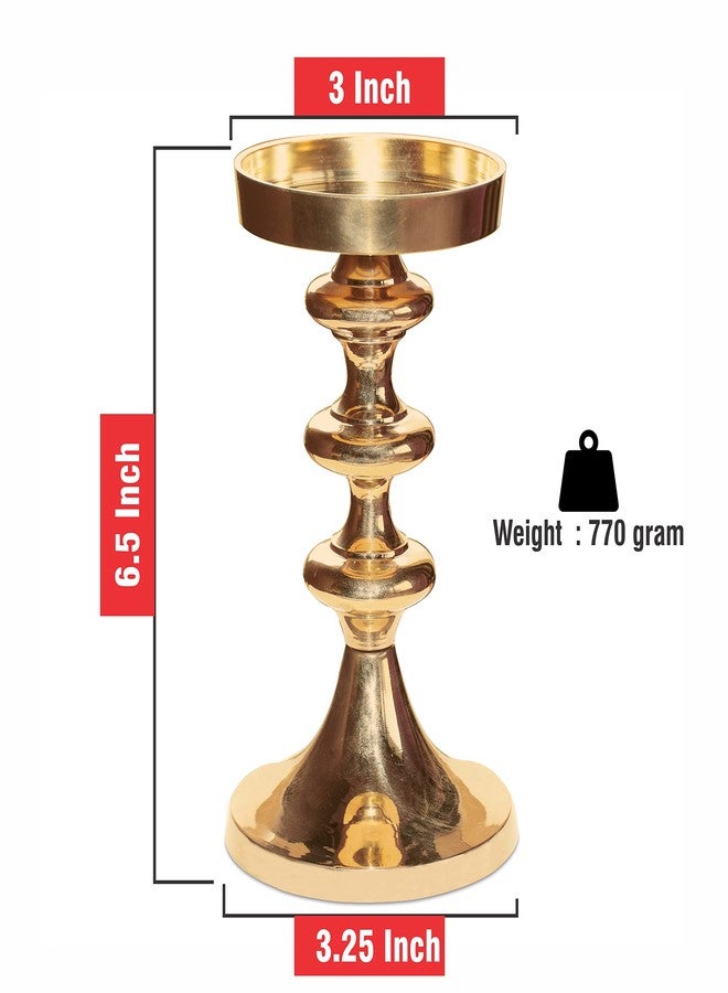 Pure Source India Brass Pillar Candle Stand | Candle Holder, 6.5 inch, 1 Piece, Gold - Image 2